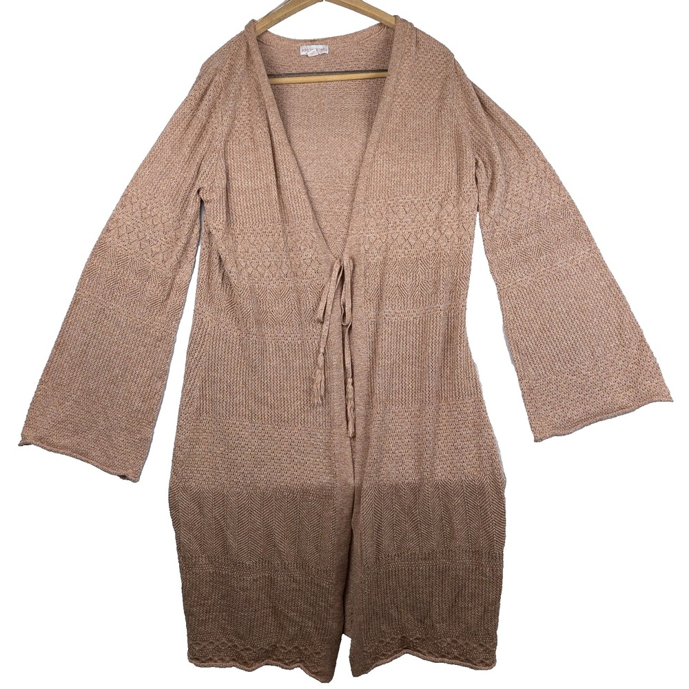 Knox Rose Large Crochet Knit Long Beige Cardigan Duster Prairie Boho Cottagecore